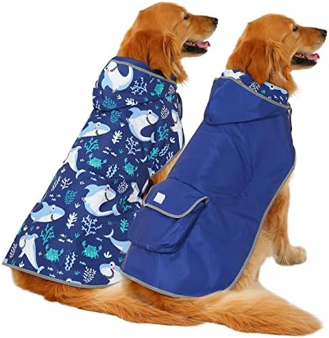 2-in-1 Reversible Dog Raincoat Hooded Poncho Rain Jacket in Sharks