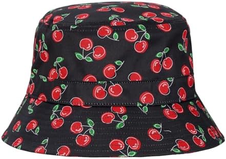 Bucket Hat Unisex Print and Solid Beach Sun Hats Outdoor Headwear in Cherries