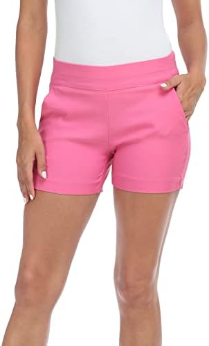 Chino Short for Women 4" Inseam Pull On High Waist Summer in Hot Pink