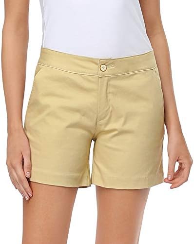 Cotton Chino Shorts for Women 5" Inseam High Waist Summer Resort Shorts in Khaki