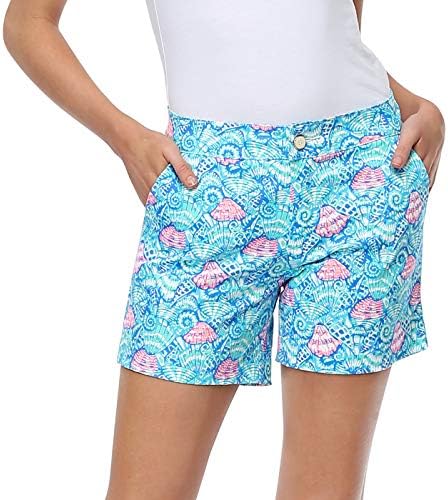 Cotton Chino Shorts for Women 5" Inseam High Waist Summer Resort Shorts in Seashells