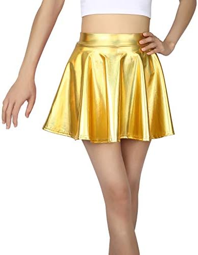 Girl's Metallic Skater Skort Dance Kids Shiny Holographic Scooter Skirt in Gold
