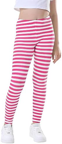 Girls Striped Leggings Holiday Stretchy Ankle Length Tights in Pink and White Stripes