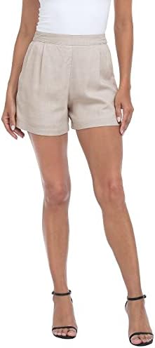 High Waisted Linen Blend Pull On Dressy Shorts for Women with Pockets in Gray Beige