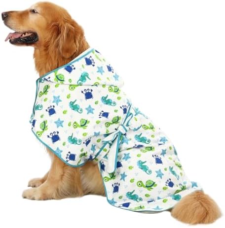Hooded Dog Bathrobe Quick Dry Towel Wrap for After Bath in Sea Animals