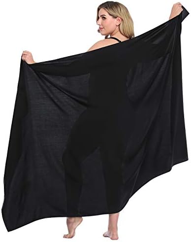 Oversize UPF 30 Pareo Swimsuit Cover up Fringless Sarong Sun Shawl Wrap in Black