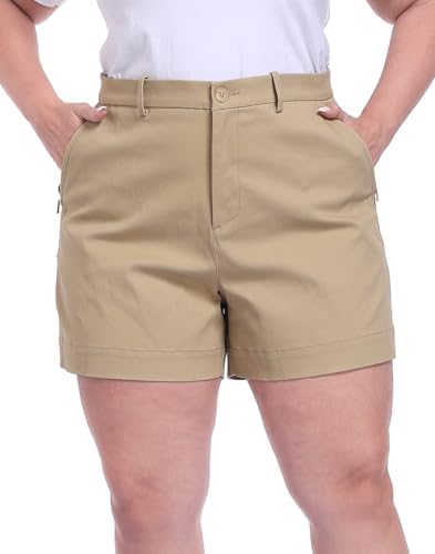 Plus Size Cotton Twill Chino Shorts 5" Inseam Stretch Casual in Khaki