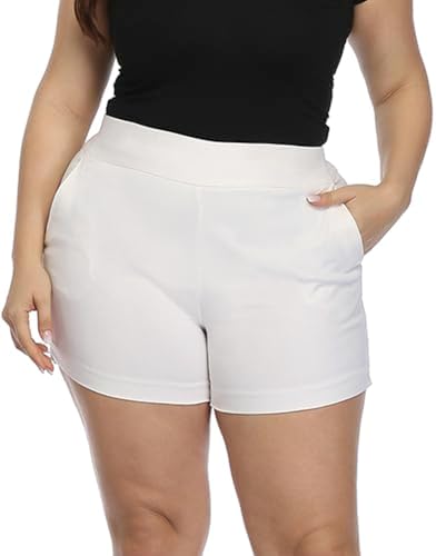 Plus Size Pull On 4" Chino Short Dressy Casual High Waist in White