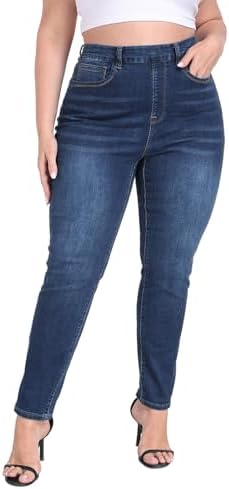 Plus Size Pull On Skinny Jean Stretch Denim Jegging w/Pockets in Dark Blue