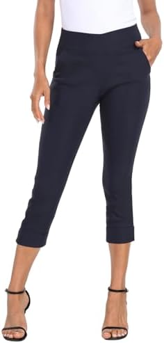 Pull On Capris for Women 21" Inseam Cropped Office Pant Pockets in Navy Blue