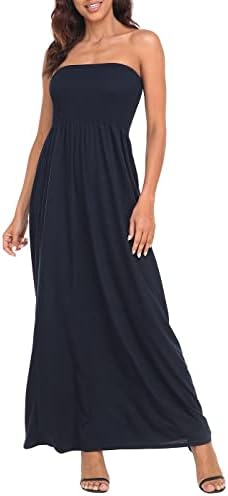 Strapless Maxi Dress Plus Smocked Tube Top Beach Sundress in Navy