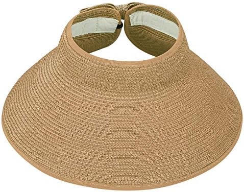 Sun Visor for Women Roll Up Packable Ponytail Beach Sun Hat with Bow in Brown