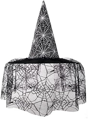Witch Hat Halloween Costume Cosplay Wicked Witch Accessory for Adults in Spider Web Lace