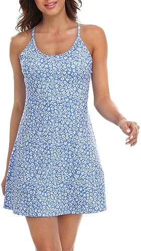 Women's Athletic Dress with Built-in Shorts for Exercise Golf Tennis in Blue Meadow