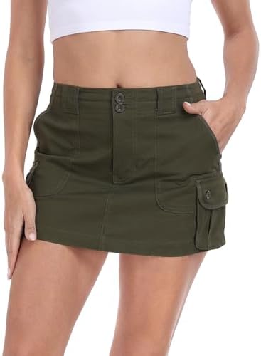 Women's Micro Mini Cargo Skirt with 6 Pockets Y2K Cotton Utility Skirt in Army Green