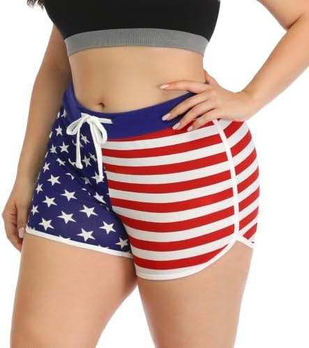 Women's Plus Size Dolphin Shorts Athletic Retro Cotton Running in Us Flag