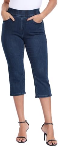 Women's Pull On 21" Jean Capris Slim Fit Cropped Denim Pants in Dark Blue