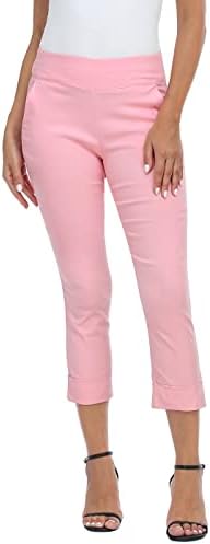 Women's Pull On Capri Pant w/Pockets Dressy Cropped Work Pant in Pink