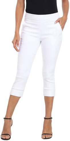 Women's Pull On Capri Pants 19" Inseam Pedal Pushers w/Pockets in White