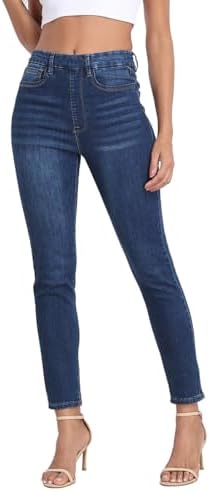 Women's Pull On Skinny Jeans High Waisted Stretch Denim Jegging in Dark Blue