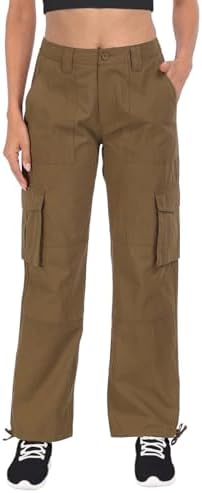 Women's Relaxed Cargo Pants 6 Pocket High Waist Baggy Wide Leg Pants in Brown