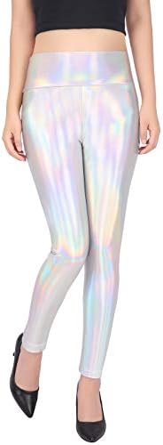 Women's Shiny Holographic Leggings Metallic Iridescent Costume Tights