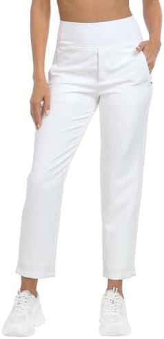 Women's Travel Pants High Waist Stretch Hiking Golf Pant with Pockets in White