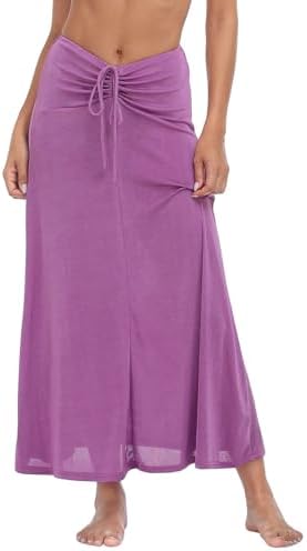 Womens 2-in-1 Beach Cover Up Skirt Dress Ruched V Waist Tie Halter Neck in Orchid