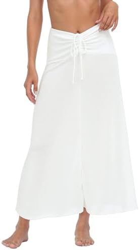 Womens 2-in-1 Beach Cover Up Skirt Dress Ruched V Waist Tie Halter Neck in White