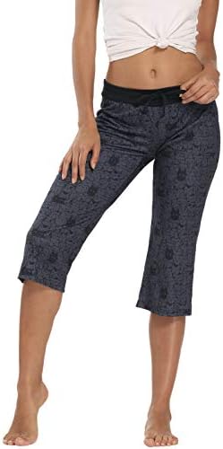 Womens Capri Pajama Pants Drawstring Waist Cropped Sleep Lounge Bottoms in Thousand Cats