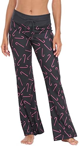Womens Cotton Pajama Pants Wide Leg Sleepwear Casual Loose Lounge PJ Bottoms in Candy Canes
