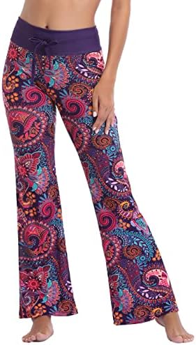 Womens Cotton Pajama Pants Wide Leg Sleepwear Casual Loose Lounge PJ Bottoms in Purple Paisley
