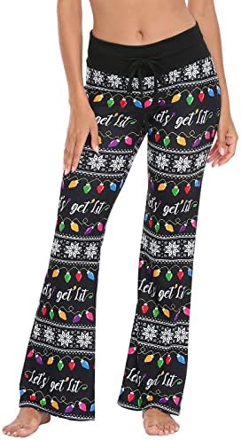 Womens Cotton Pajama Pants Wide Leg Sleepwear Casual Loose Lounge PJ Bottoms in Get Lit