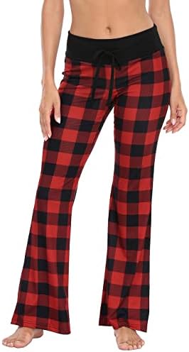 Womens Cotton Pajama Pants Wide Leg Sleepwear Casual Loose Lounge PJ Bottoms in Buffalo Plaid