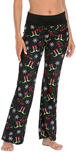 Womens Cotton Pajama Pants Wide Leg Sleepwear Casual Loose Lounge PJ Bottoms in Elfed Up