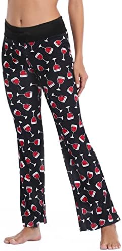 Womens Cotton Pajama Pants Wide Leg Sleepwear Casual Loose Lounge PJ Bottoms in Wine Glasses