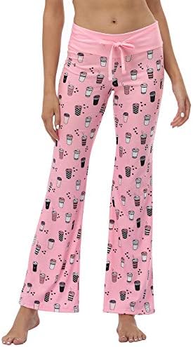Womens Cotton Pajama Pants Wide Leg Sleepwear Casual Loose Lounge PJ Bottoms in Pink Coffee