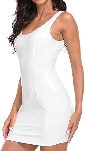 Womens Latex Mini Dress Faux Leather Bodycon Costume Sexy Club Dress in White