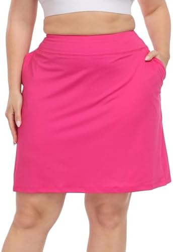 Womens Plus Size Athletic Skort Tennis Skirt with Bike Shorts & Pockets in Hot Pink