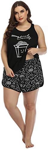 Womens Plus Size Pajama Set Funny Sleeveless Tank Top and Shorts PJ Set in Send Noods