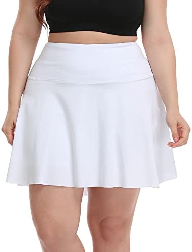 Womens Plus Size Tennis Skort Pleated Athletic Skirt w/Shorts in White