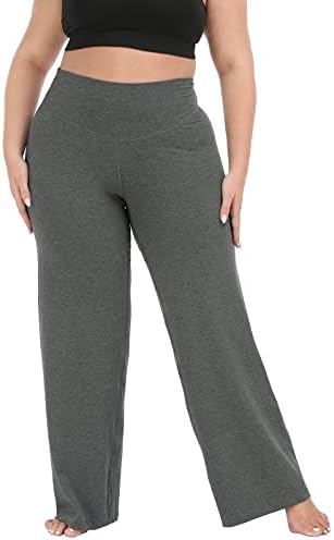 Womens Plus Size Wide Leg Cotton Yoga Pants High Waist Relaxed Leggings in Charcoal